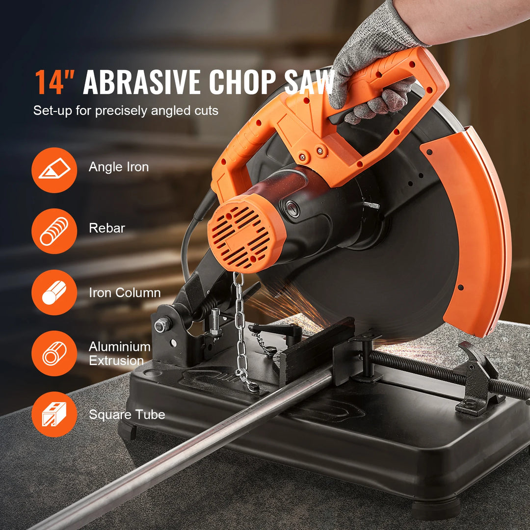 SmartGearPros VEVOR 2300W Abrasive Chop Saw - 14" Steel Cutting Machine with Adjustable Angle