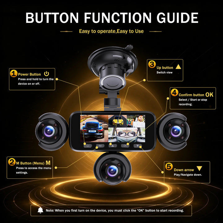 BCUOZ Multi-Camera Dash Cam – 1080P Front/720P Auxiliary