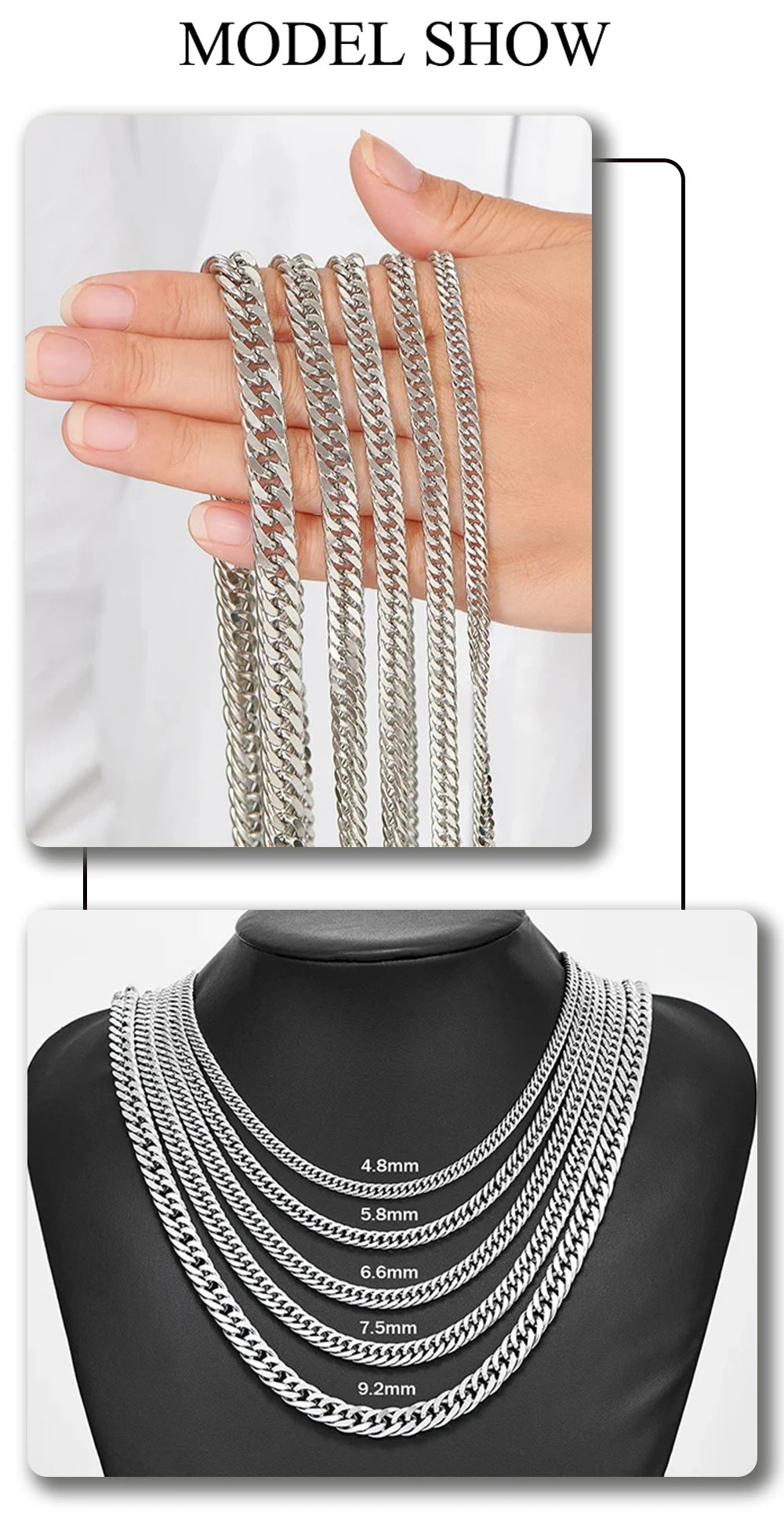 SmartGearPros SmartGearPros Stainless Steel Cuban Link Chain Necklace – Classic Men's & Boys' Chunky Jewelry (4.8mm-9.2mm) – 14 to 30 Inche
