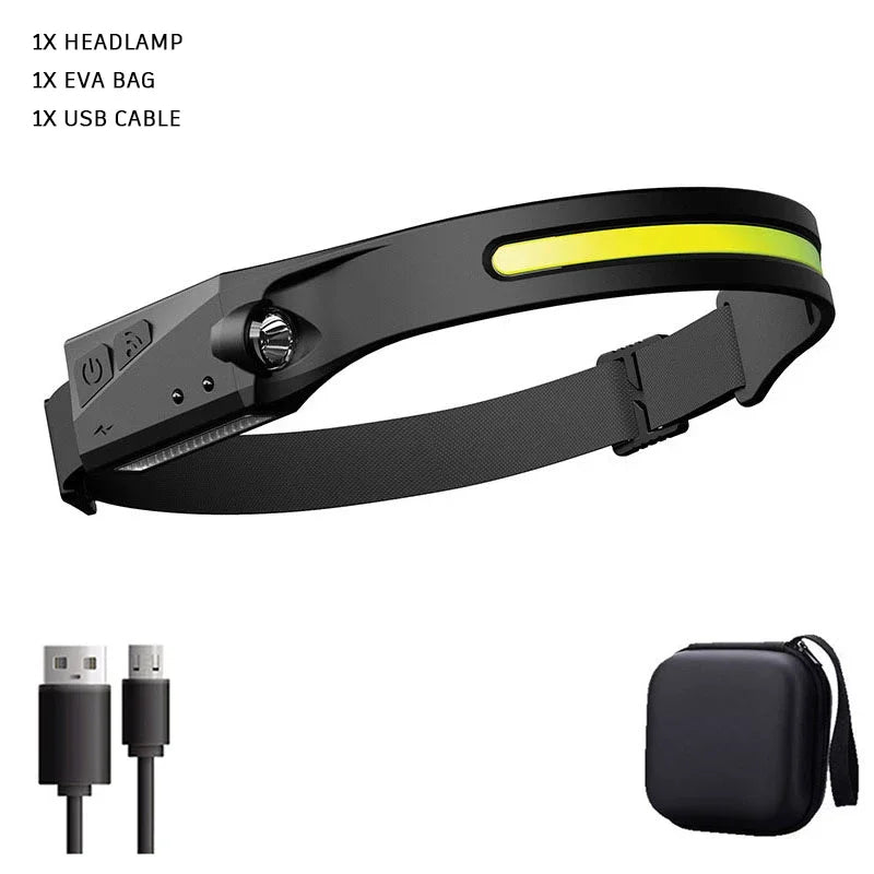 SmartGearPros USB Rechargeable LED Headlamp – Waterproof Sensor Flashlight for Camping & Fishing