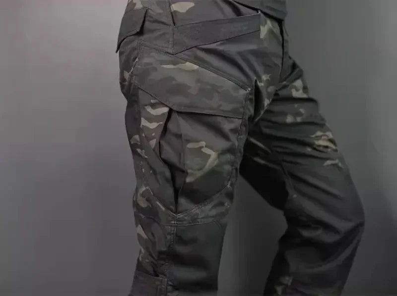 Camouflage pants on a gray background