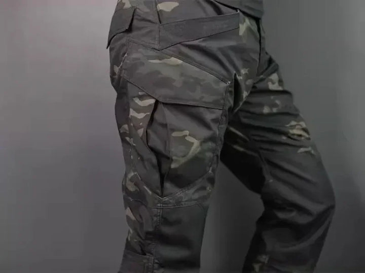 Camouflage pants on a gray background