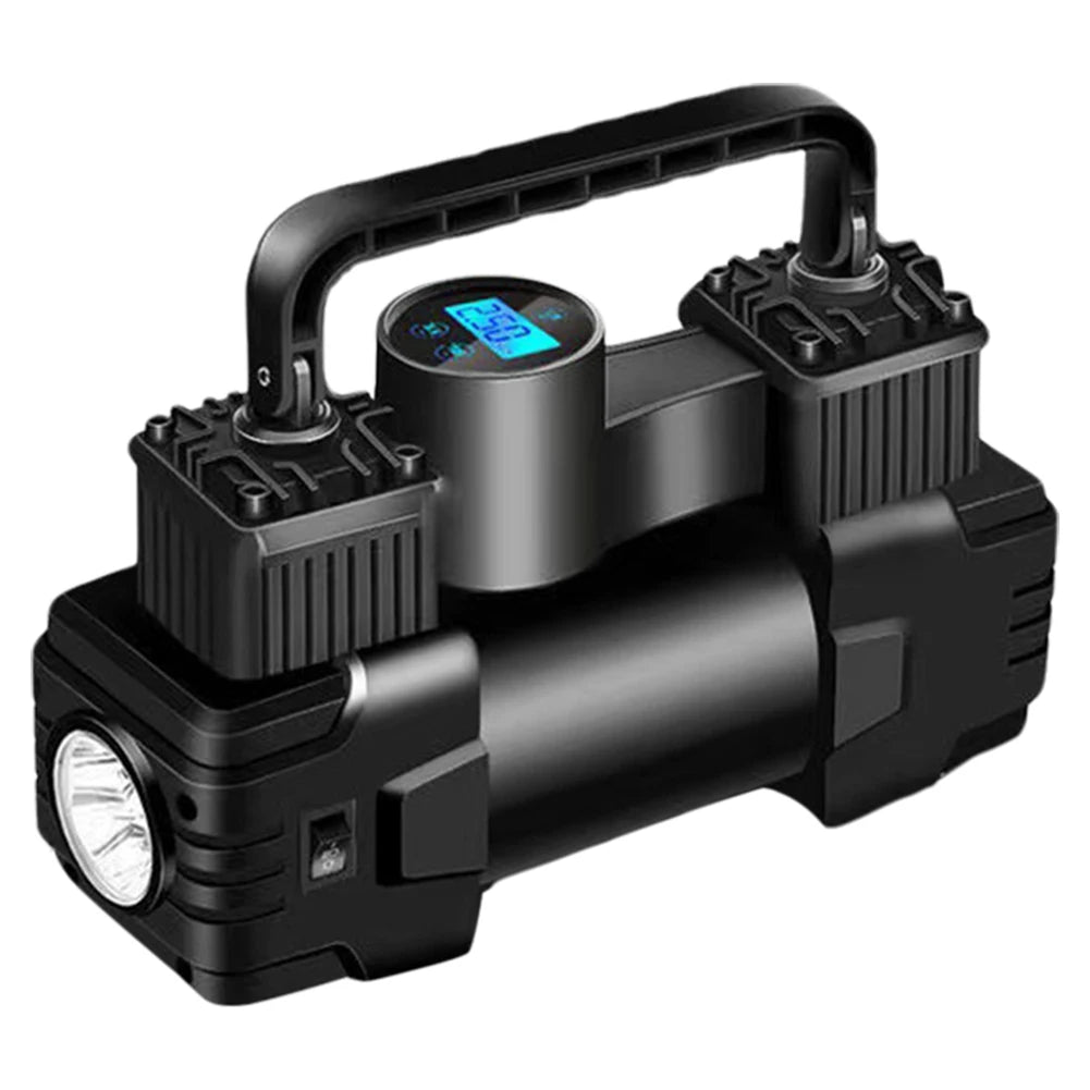 12V 150Psi Mini Air Compressor Dual Cylinder Heavy Duty Tire Inflator With Led Light Car Electric Air Pump Auto Inflatable Pump product image showing features or usage