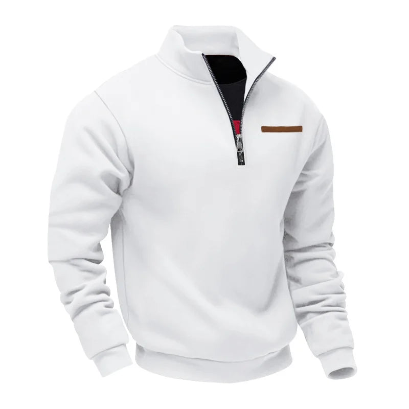 Men's Heavy Fleece Sweater - Half-Zip Stand Collar Pullover