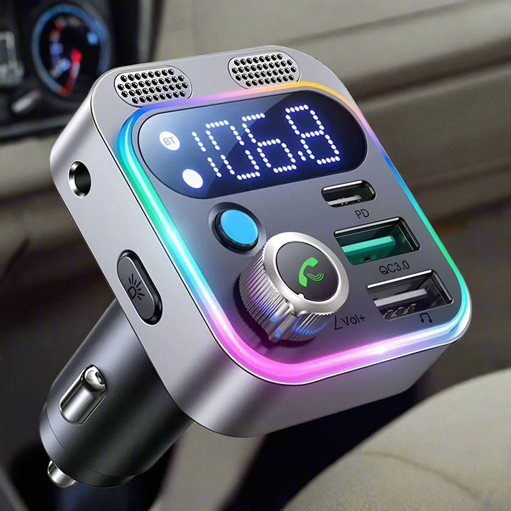 SmartGearPros Bluetooth 5.3 FM Transmitter – 4-Port USB Car Adapter with Hands-Free Calls & Hi-Fi Audio