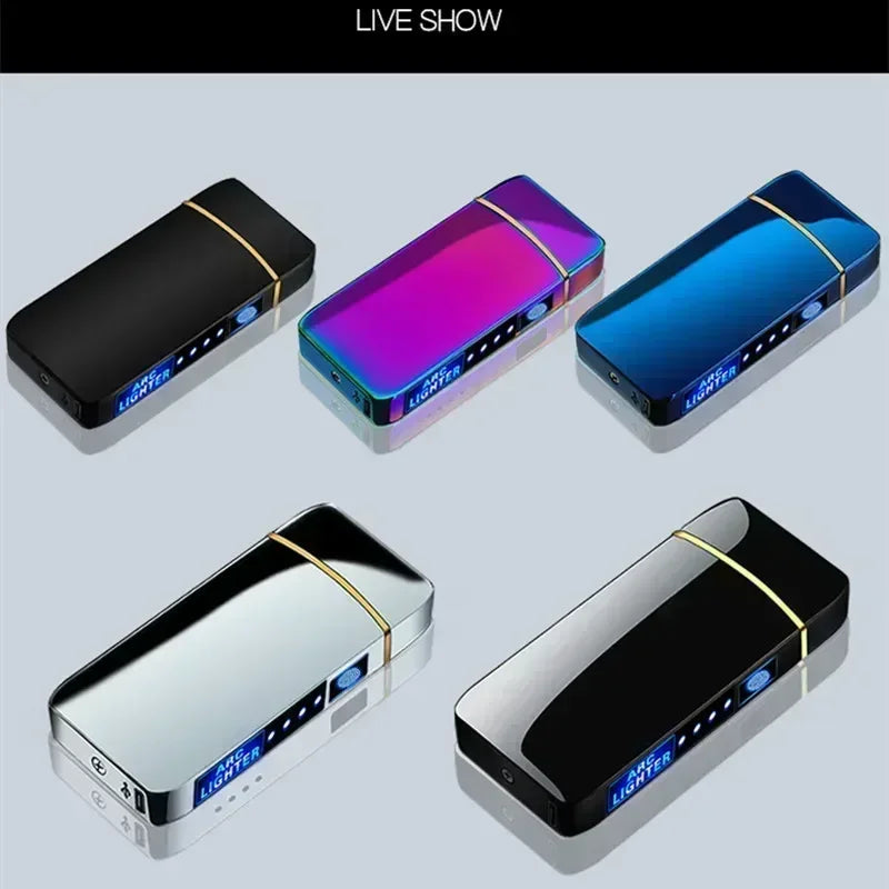 SmartGearPros Electric Windproof Metal Lighter Double Arc Flameless Plasma Rechargeable USB Lighter LED Power Display Touch Sensor Lighters