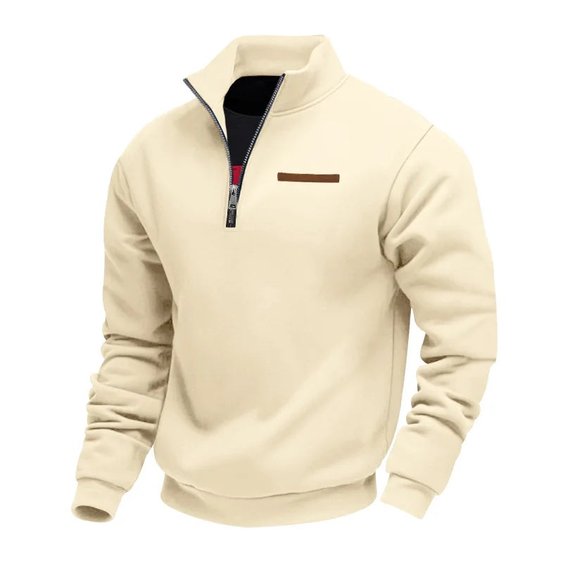 Men's Heavy Fleece Sweater - Half-Zip Stand Collar Pullover