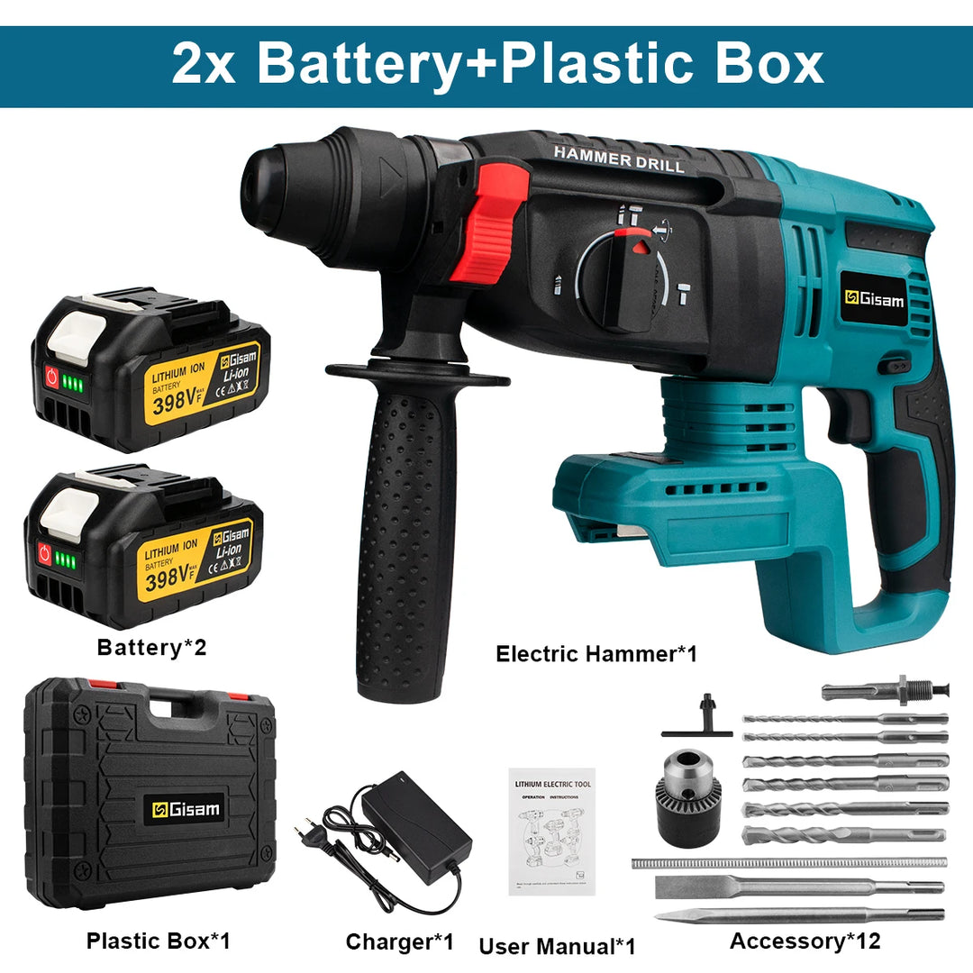 26Mm Brushless Electric Hammer Drill Multifunctional Rotary Hammer Cordless Impact Hammer Power Tools For Makita 18V Battery product image showing features or usage