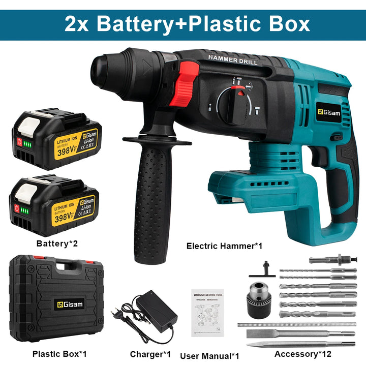 26Mm Brushless Electric Hammer Drill Multifunctional Rotary Hammer Cordless Impact Hammer Power Tools For Makita 18V Battery product image showing features or usage