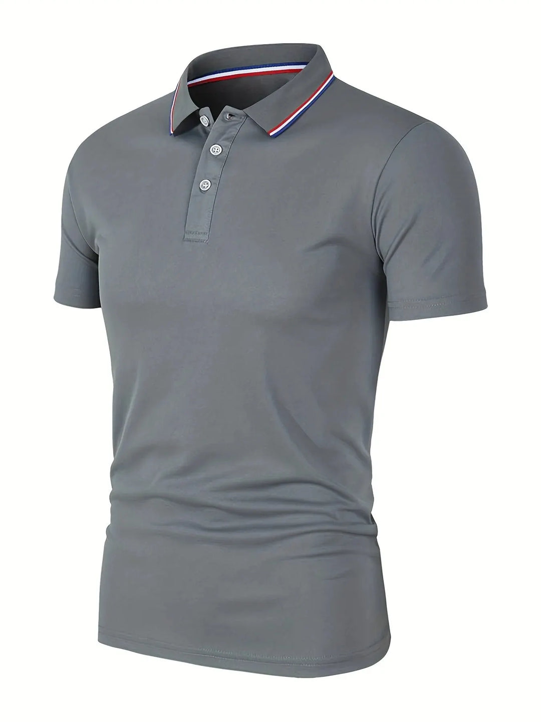 SmartGearPros Men's Polo Shirt in gray, breathable polyester polo shirt with button collar and short sleeves.