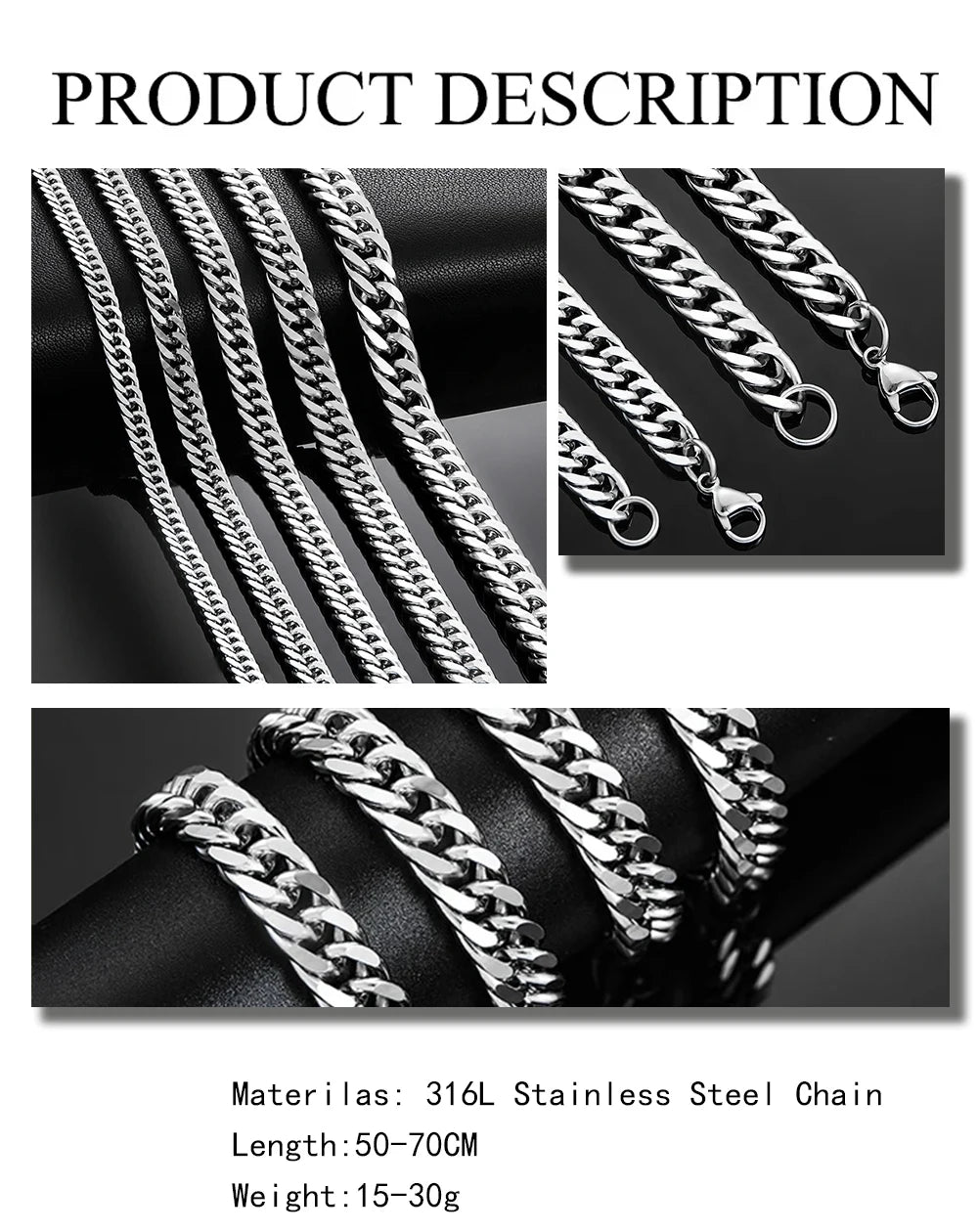 SmartGearPros SmartGearPros Stainless Steel Cuban Link Chain Necklace – Classic Men's & Boys' Chunky Jewelry (4.8mm-9.2mm) – 14 to 30 Inche