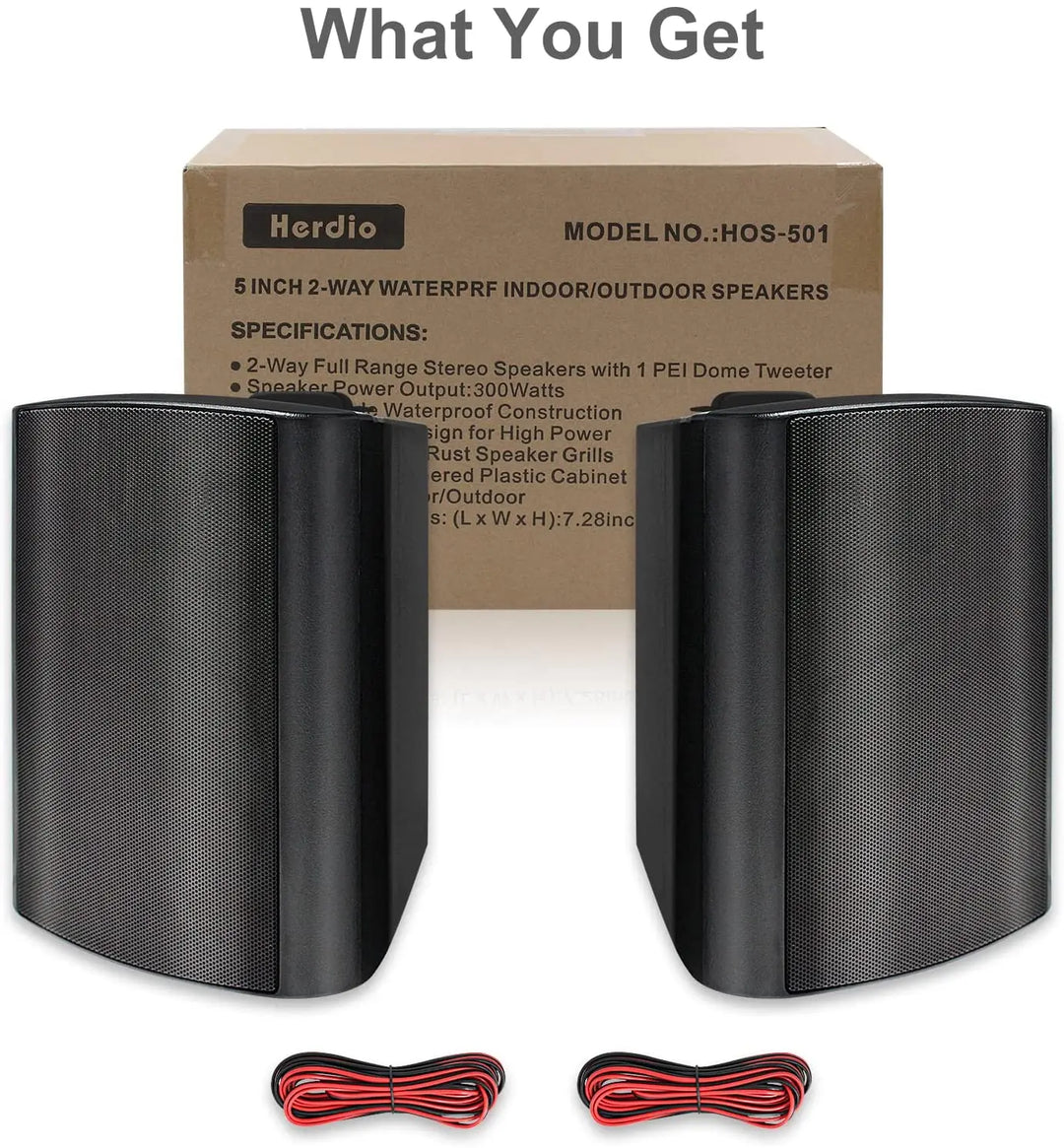 SmartGearPros Waterproof Wall-Mount Speakers – 5.25" Dual Bluetooth Outdoor/Indoor Pair, 300W with Mounting Brackets