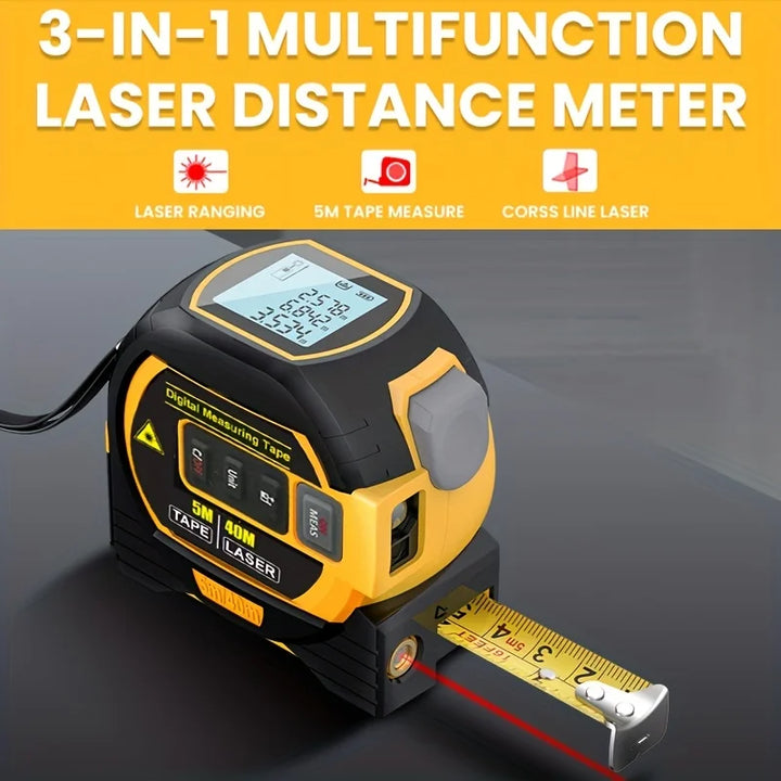 SmartGearPros 1pc Laser Tape Measure 3 In 1 Digital Tape Measure High Precision Laser Rangefinder Steel Tape Measure