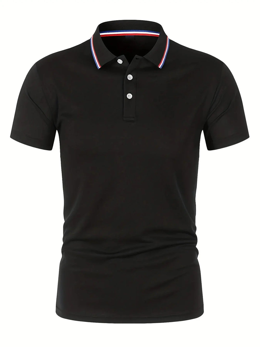 SmartGearPros Men's Polo Shirt in black, breathable polyester polo shirt with button collar and sporty design.