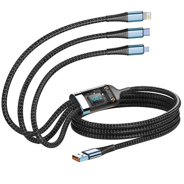 SmartGearPros OmniCharge 100W Cable – 3-in-1 Multi Charging Cord with USB-C, Lightning & Micro