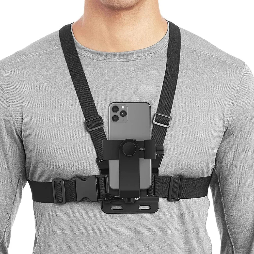 User jogging with smartphone mounted on chest strap