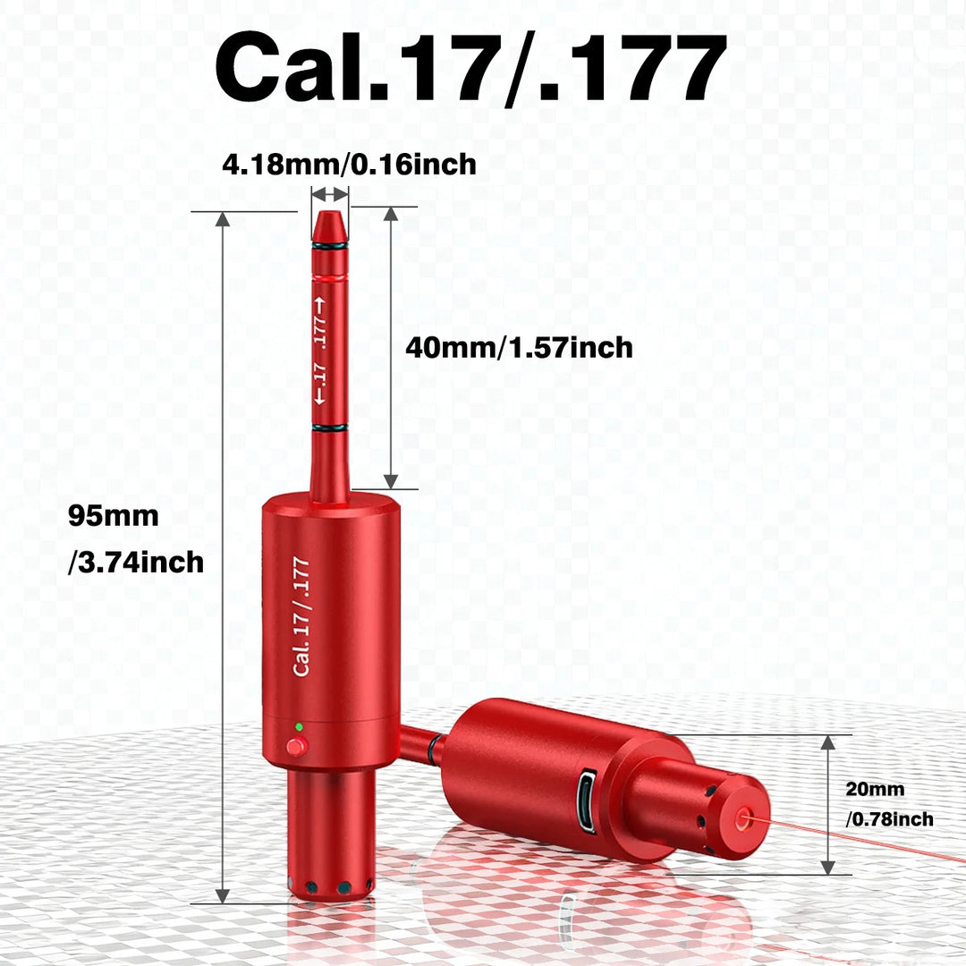 Red air gun with measurements on a white background