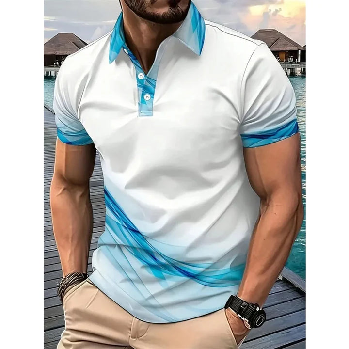 SmartGearPros 3D Printed Colorful Striped Polo Shirt – Geometric Pattern