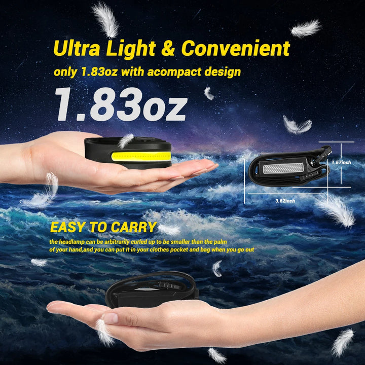 SmartGearPros USB Rechargeable LED Headlamp – Waterproof Sensor Flashlight for Camping & Fishing