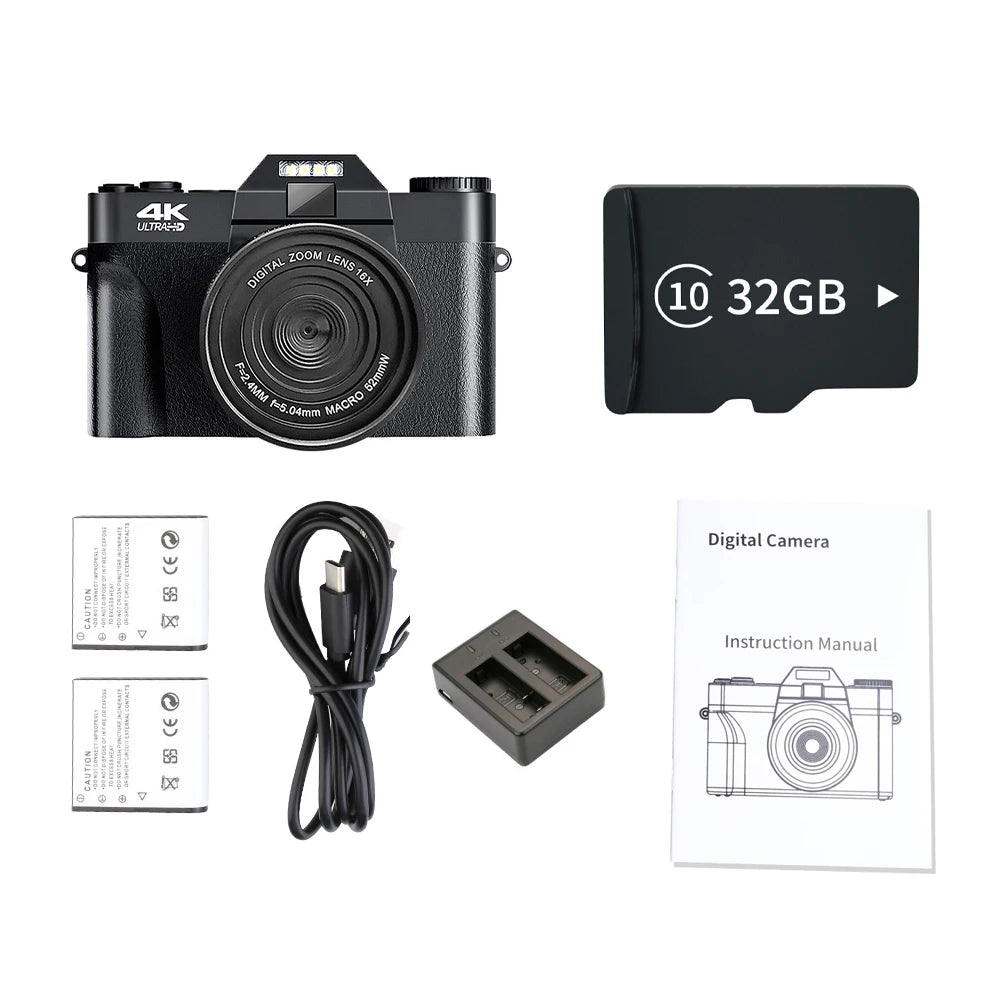 SmartGearPros 4K Digital Camera – 48MP, 16X Zoom & 3'' Flip Screen for Vlogging & Photography