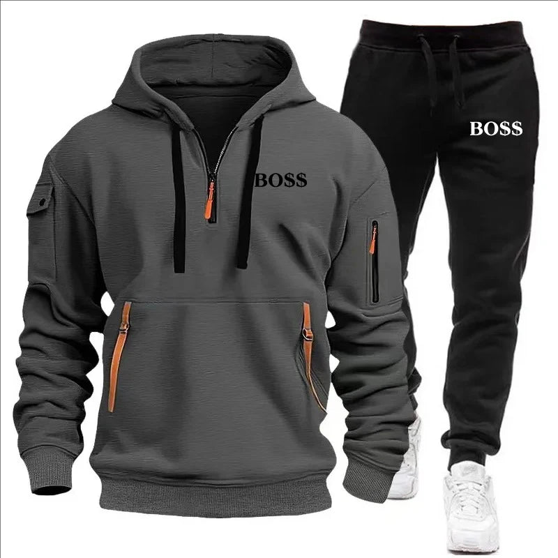 SmartGearPros Winter Tracksuit Set – Thick Zipper Hoodie + Joggers for Men’s Cold Weather Comfort