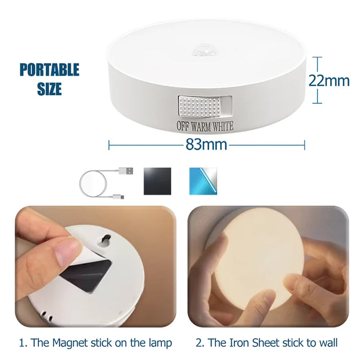 SmartGearPros Motion Sensor Night Light - USB Rechargeable LED Lamp for Kitchen Bedroom Stairs Hallway Cabinet Closet Wardrobe
