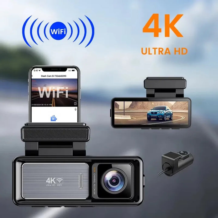 SmartGearPros EKLEVA 4K Ultra Dash Cam – Dual Lens, Night Vision, WiFi & G-Sensor for Ultimate Road Safety