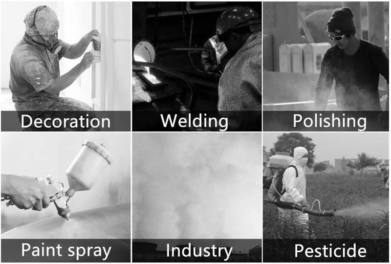 Collage of workers performing different tasks with labels below each image.