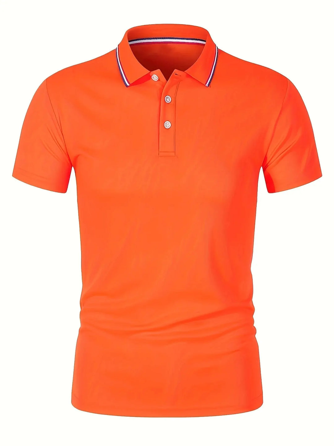 SmartGearPros breathable polyester polo shirt in vibrant orange color with button collar and short sleeves.