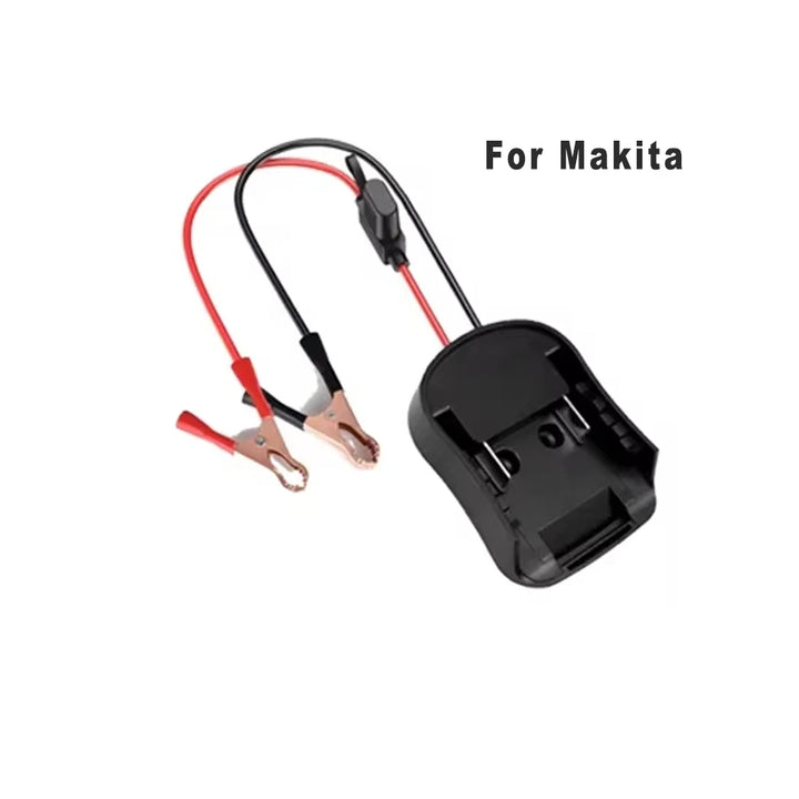 Battery adapter with red and black cables for Makita on a white background