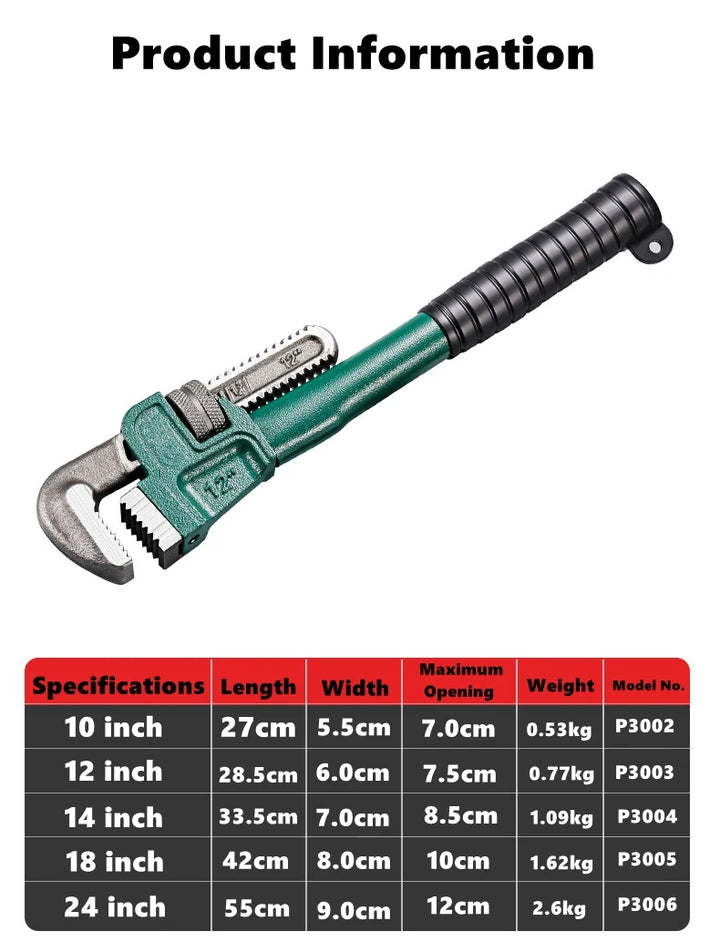 SmartGearPros Carbon Steel Pipe Wrench - 10/12/14/18 Inch Heavy Duty Universal Adjustable Plumbing Hand Wrench Industrial