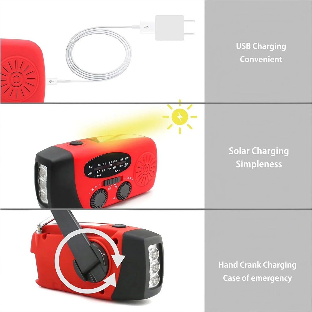 SmartGearPros Emergency Weather Radio - FM AM WB Hand Crank Solar USB Charging 2000mAh Power Bank LED Flashlight