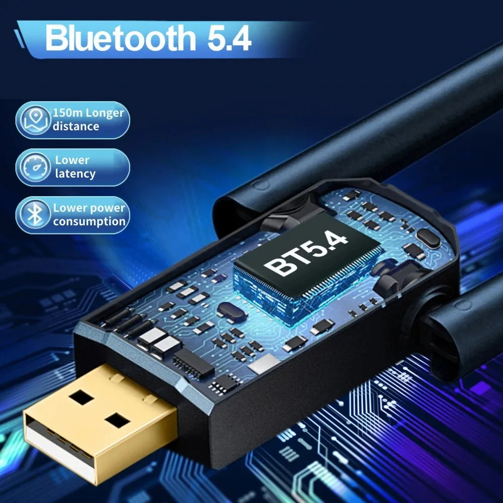 SmartGearPros Long-Range Bluetooth Adapter – 5.4/5.3 USB Dongle with Antenna for 30+ ft Wireless Reach