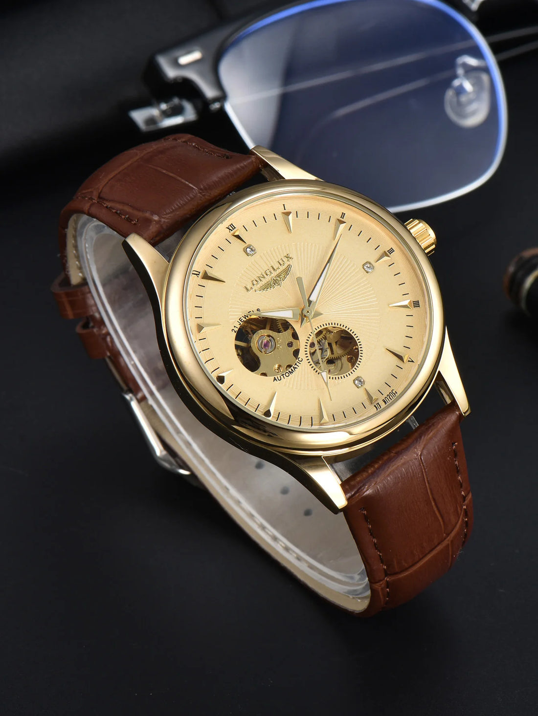 Main image of Longlux automatic elegant wristwatch with exposed gear mechanism