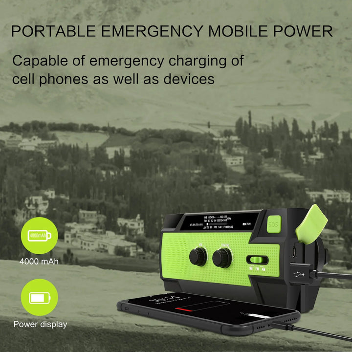 SmartGearPros Emergency Weather Radio - FM AM WB Hand Crank Solar USB Charging 2000mAh Power Bank LED Flashlight