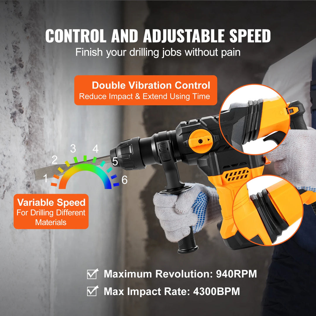 SmartGearPros 1500W Rotary Hammer Drill – Heavy-Duty SDS Electric Drill for Concrete, Brick & Masonry