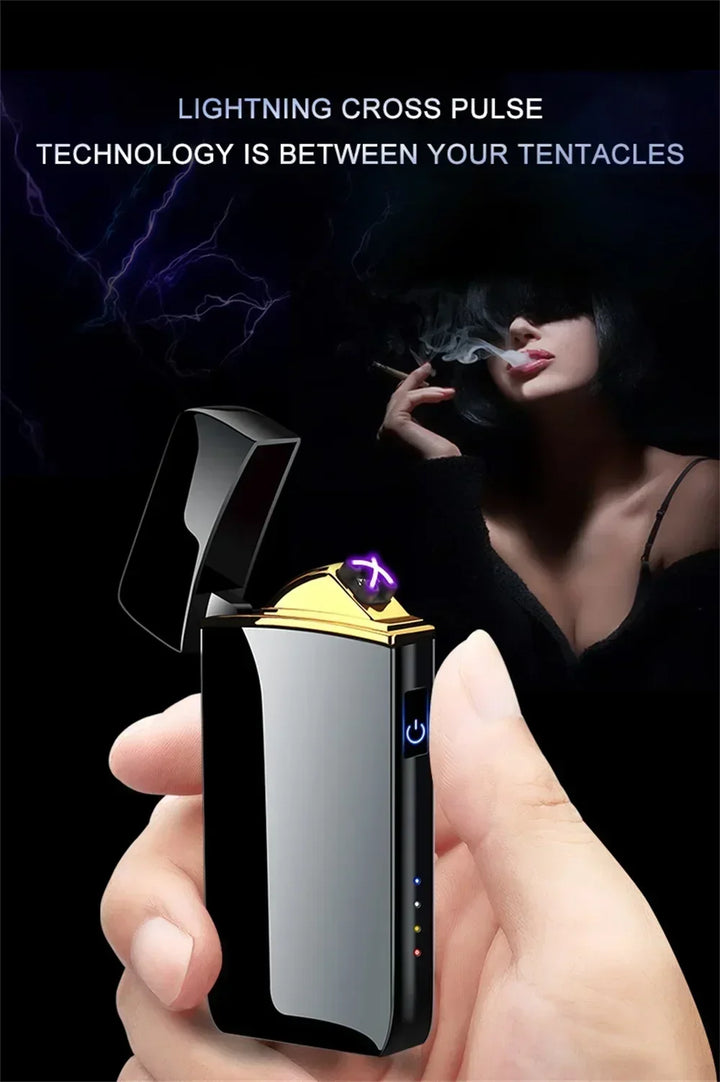 SmartGearPros Electric Windproof Metal Lighter Double Arc Flameless Plasma Rechargeable USB Lighter LED Power Display Touch Sensor Lighters