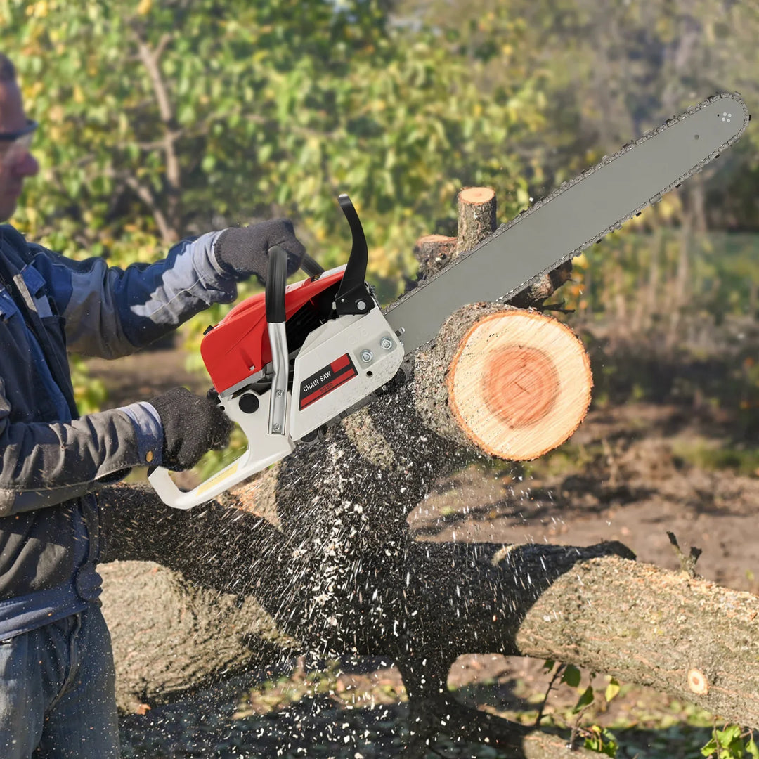 22 Inch 52Cc Gasoline Chainsaw Single Cylinder Air Cooled 2 Stroke Chainsaw Cutting Wood Gas Sawing 7500Rpm For Cutting Wood product image showing features or usage