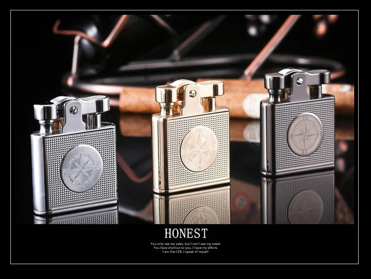 SmartGearPros Retro Brass Cigar Lighter – Windproof Flint Torch with Vintage Style & Refillable Design