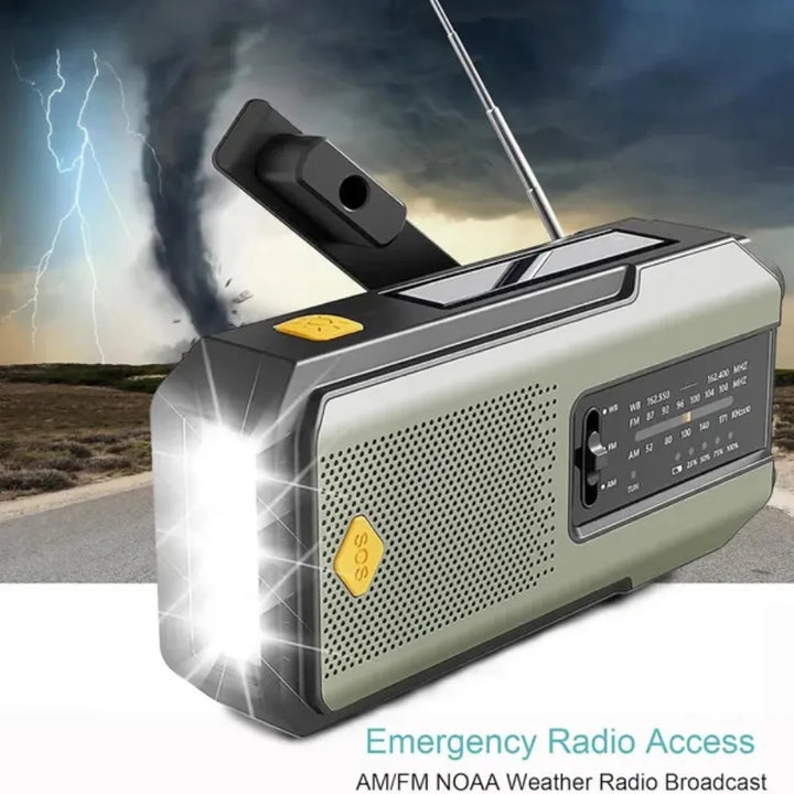 SmartGearPros Emergency Weather Radio - FM AM WB Hand Crank Solar USB Charging 2000mAh Power Bank LED Flashlight