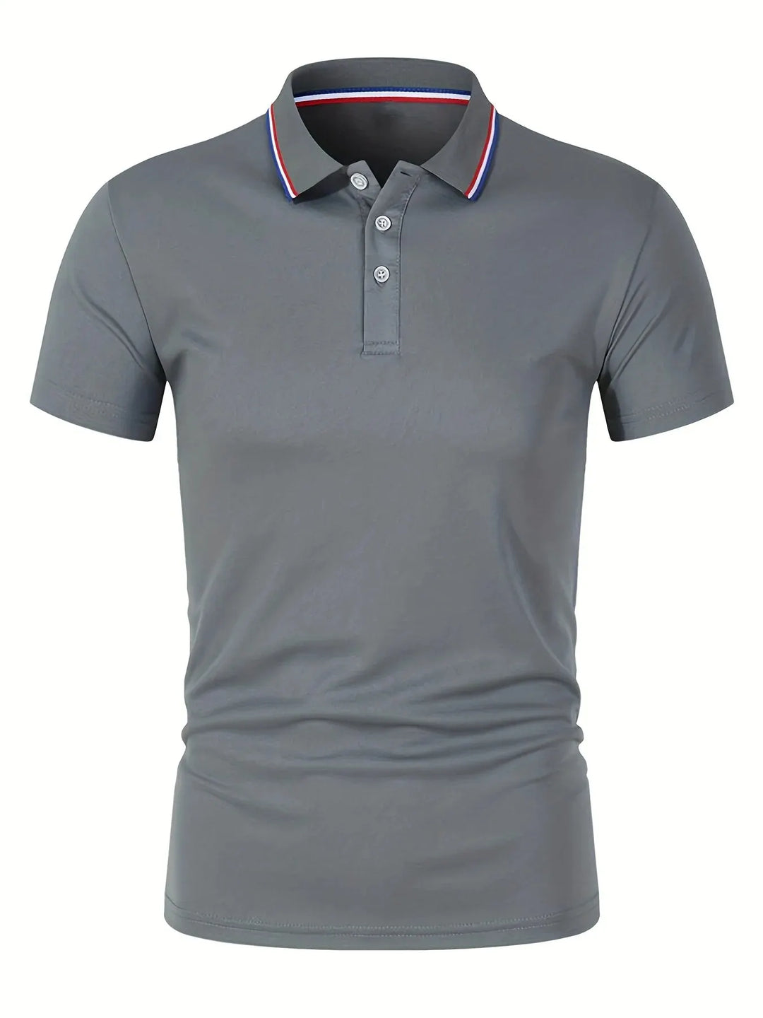 SmartGearPros Men's Polo Shirt - breathable polyester polo shirt in gray with button collar and stylish trim.
