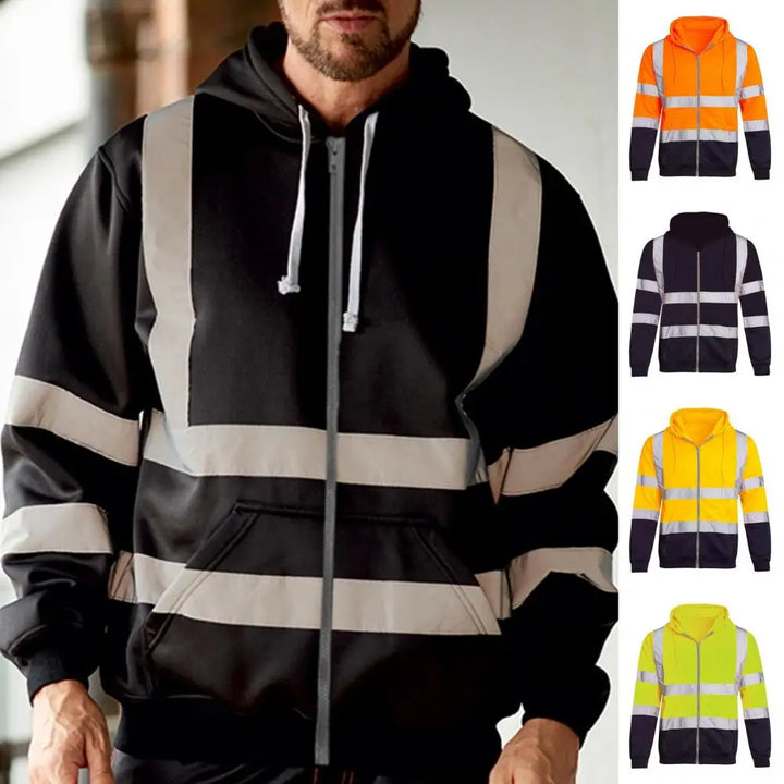 SmartGearPros Reflective Strip Hoodie – High-Vis Pullover for Work, Street Style & Night Safety