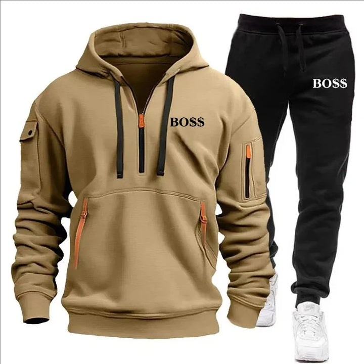 SmartGearPros Winter Tracksuit Set – Thick Zipper Hoodie + Joggers for Men’s Cold Weather Comfort