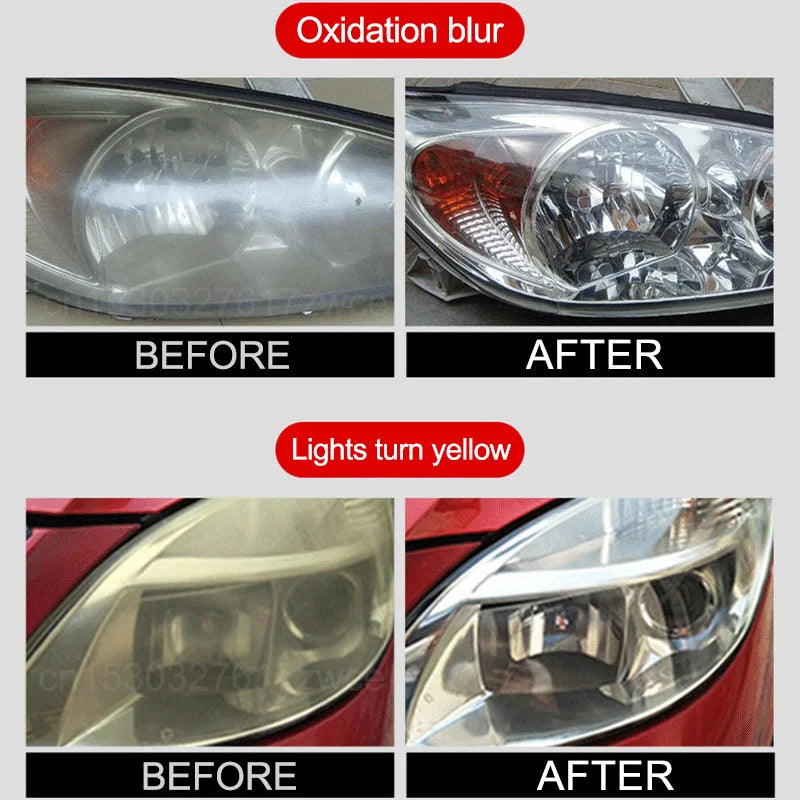Close-up of headlight polish being applied with drill attachment