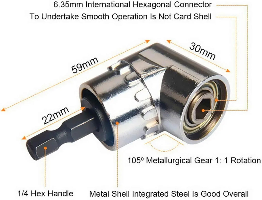 Close-up of hex shank connector for universal drill fit