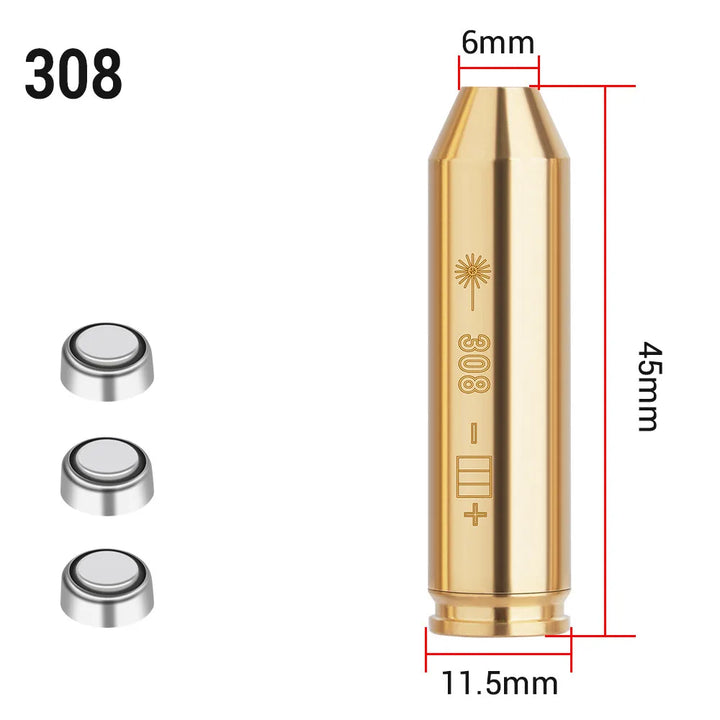 Gold bullet-shaped object with measurements on a white background