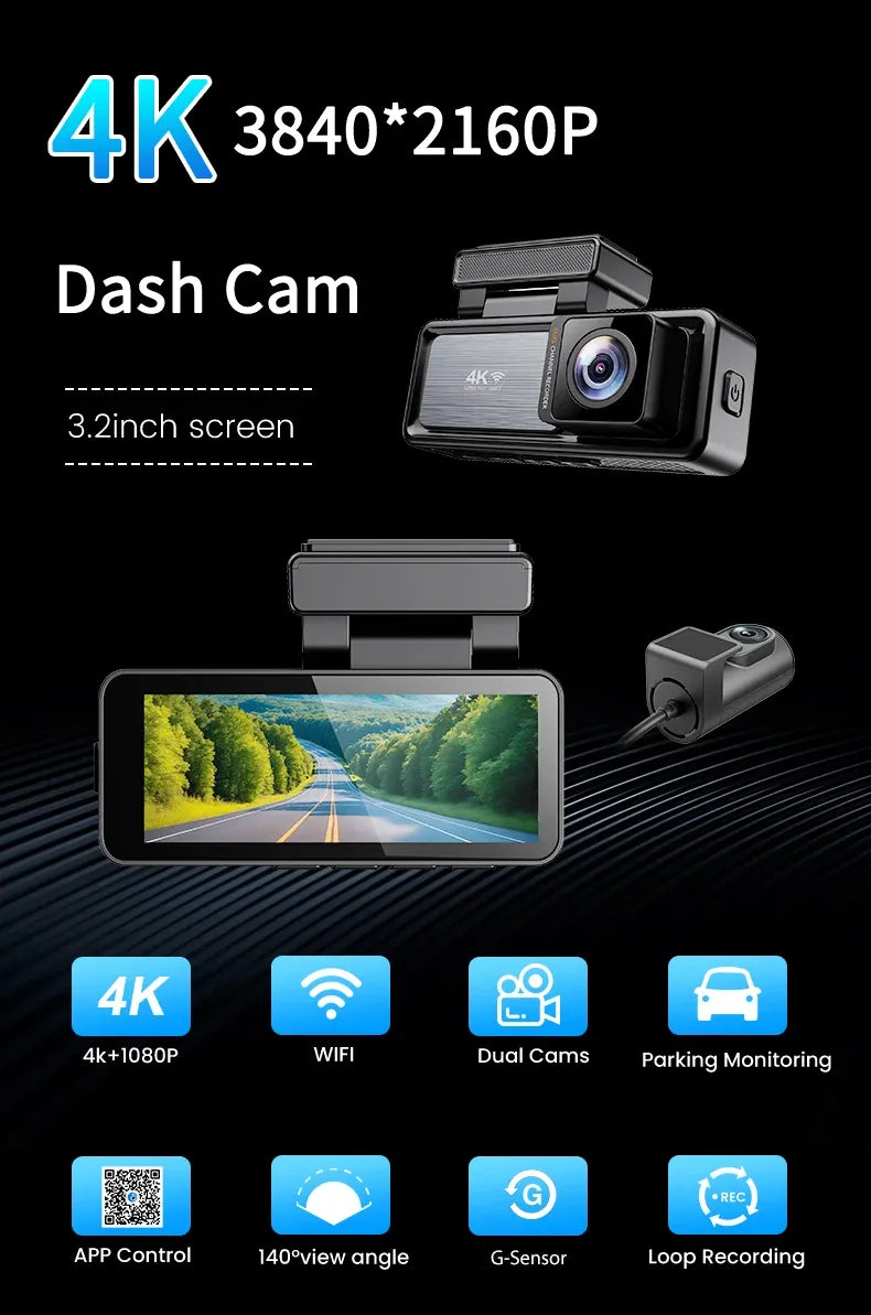 SmartGearPros EKLEVA 4K Ultra Dash Cam – Dual Lens, Night Vision, WiFi & G-Sensor for Ultimate Road Safety
