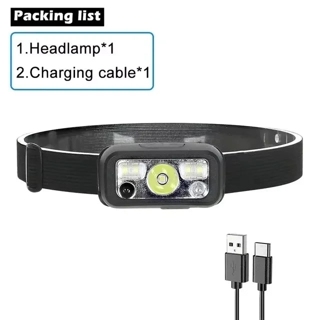 SmartGearPros USB Rechargeable LED Headlamp – Waterproof Sensor Flashlight for Camping & Fishing