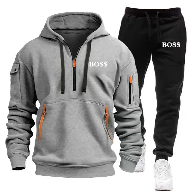 SmartGearPros Winter Tracksuit Set – Thick Zipper Hoodie + Joggers for Men’s Cold Weather Comfort