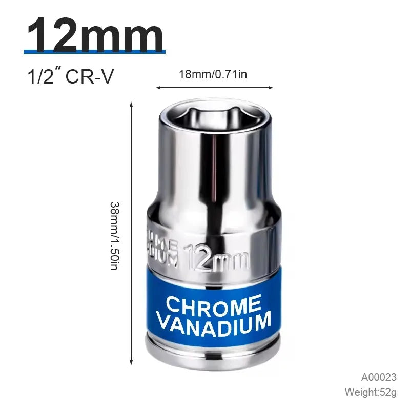 NIUXIANG 1/2" Drive Deep Impact Socket – Metric Chromium-Vanadium Steel